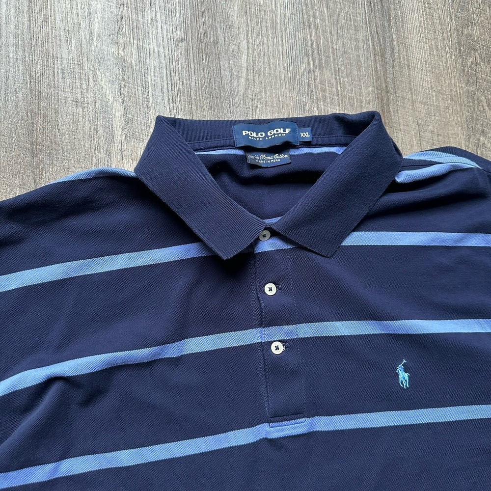 Polo Ralph Lauren Polo Golf Mens Polo Shirt L Blue Striped Pima Cotton 100%